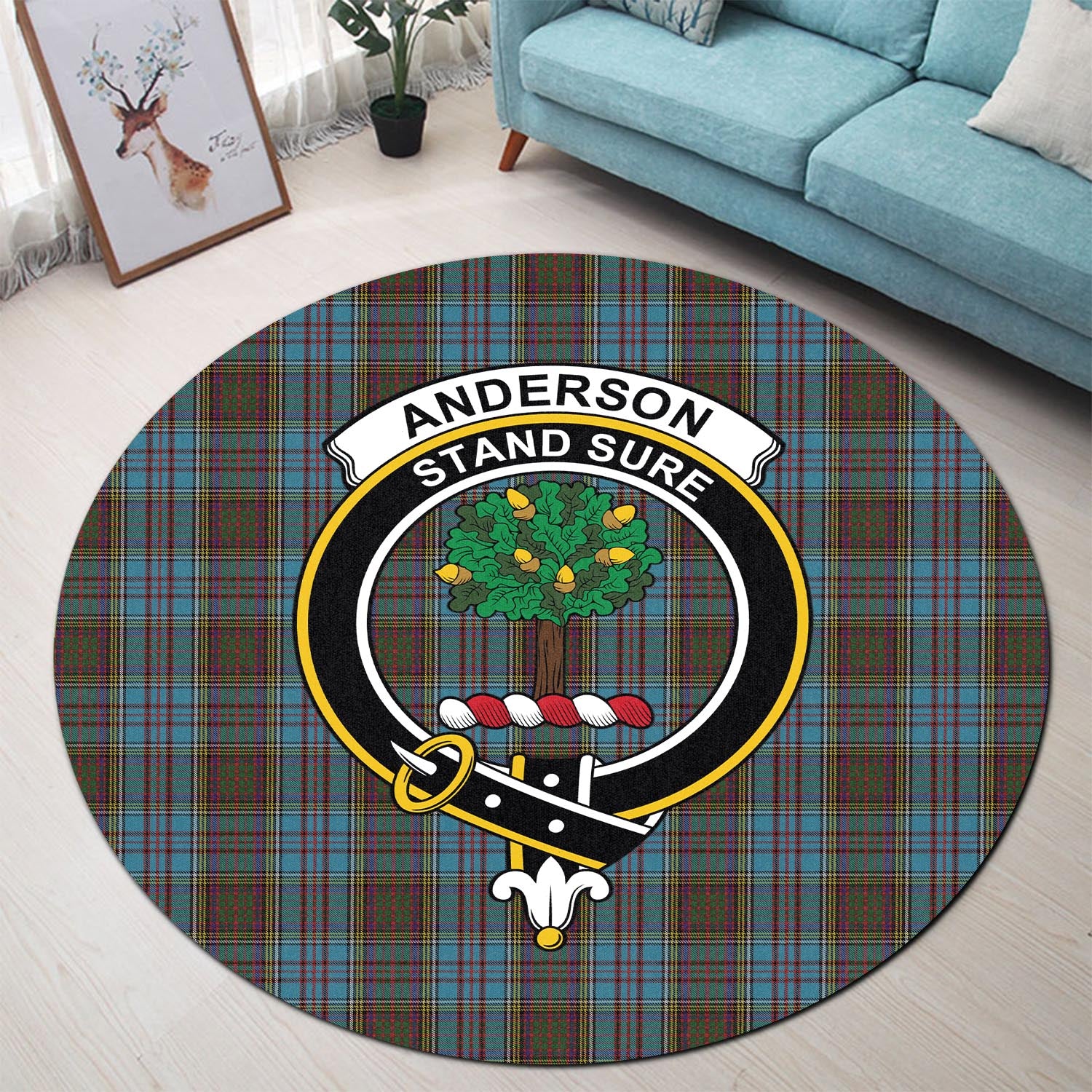 Anderson Tartan Round Rug with Family Crest - Tartanvibesclothing