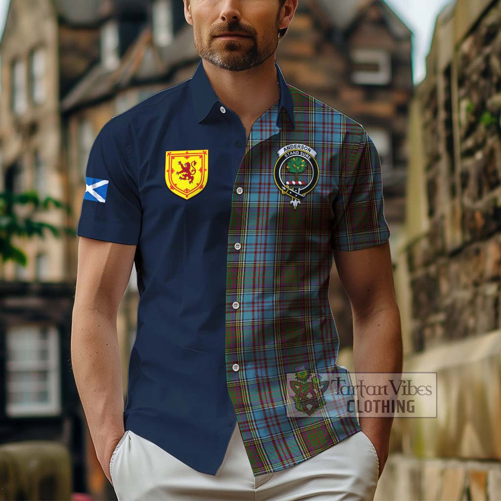 Tartan Vibes Clothing Anderson Tartan Short Sleeve Button Shirt with Scottish Lion Royal Arm Half Style