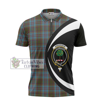 Anderson Tartan Zipper Polo Shirt with Family Crest Circle Style