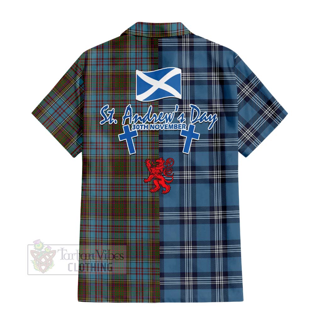 Tartan Vibes Clothing Anderson Tartan Short Sleeve Button Shirt Happy St. Andrew's Day Half Tartan Style