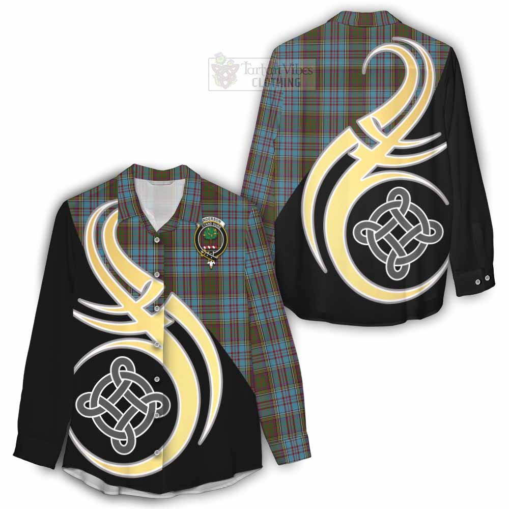 Tartan Vibes Clothing Anderson Tartan Women's Casual Shirt with Family Crest and Celtic Symbol Style