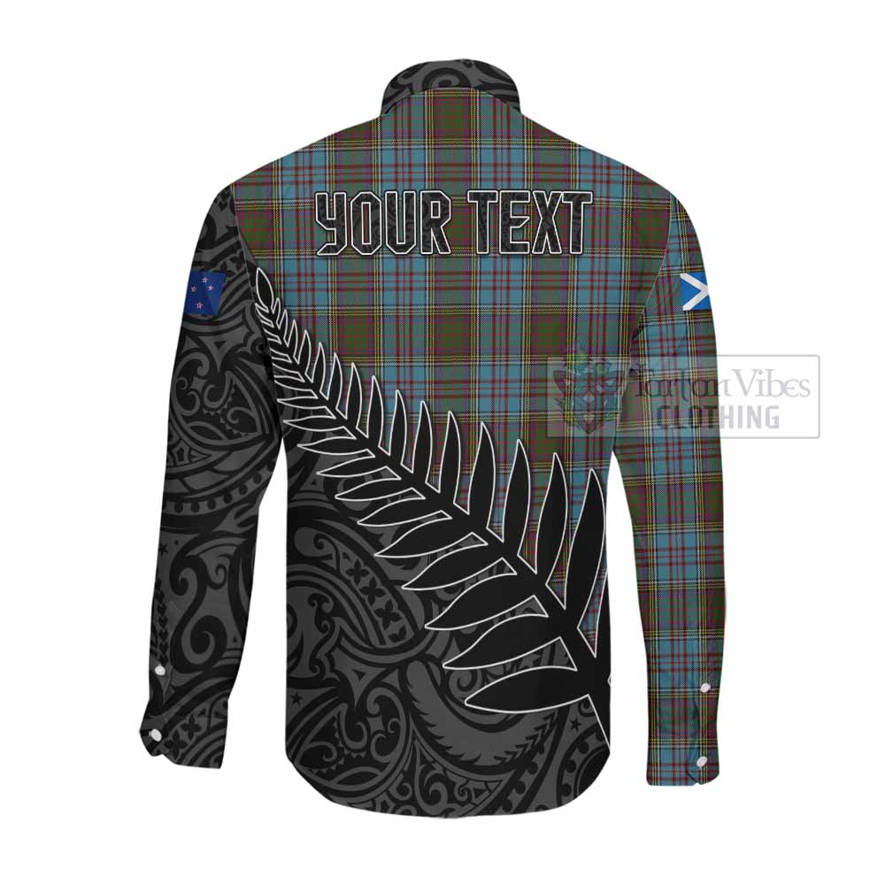 Tartan Vibes Clothing Anderson Crest Tartan Long Sleeve Button Shirt with New Zealand Silver Fern Half Style