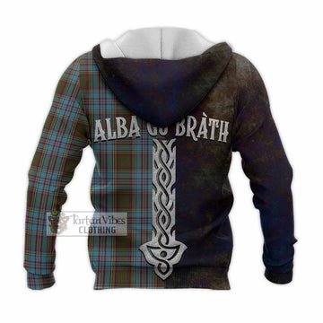 Anderson Tartan Family Crest Knitted Hoodie Alba Gu Brath Be Brave Lion Ancient Style - Tartan Vibes Clothing