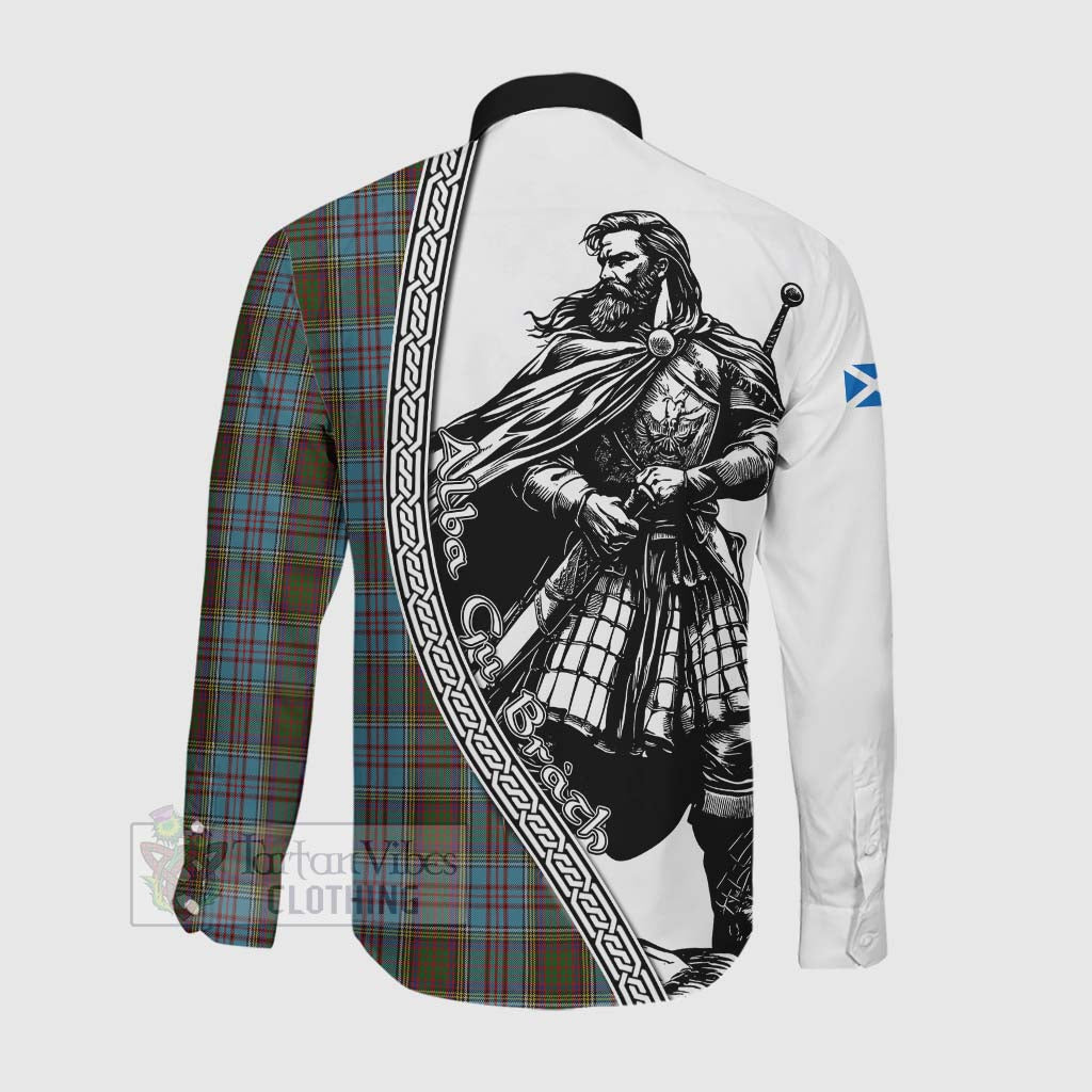 Tartan Vibes Clothing Anderson Tartan Clan Crest Long Sleeve Button Shirt with Highlander Warrior Celtic Style