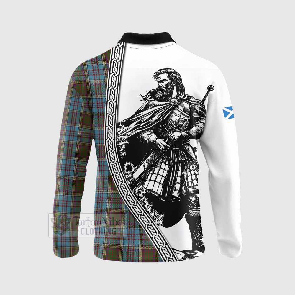 Tartan Vibes Clothing Anderson Tartan Clan Crest Long Sleeve Polo Shirt with Highlander Warrior Celtic Style