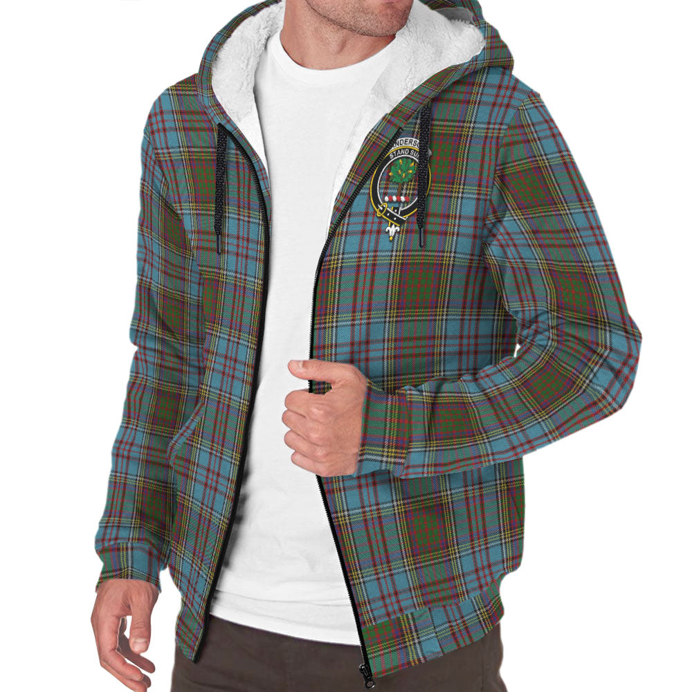 Anderson Tartan Sherpa Hoodie with Family Crest - Tartanvibesclothing