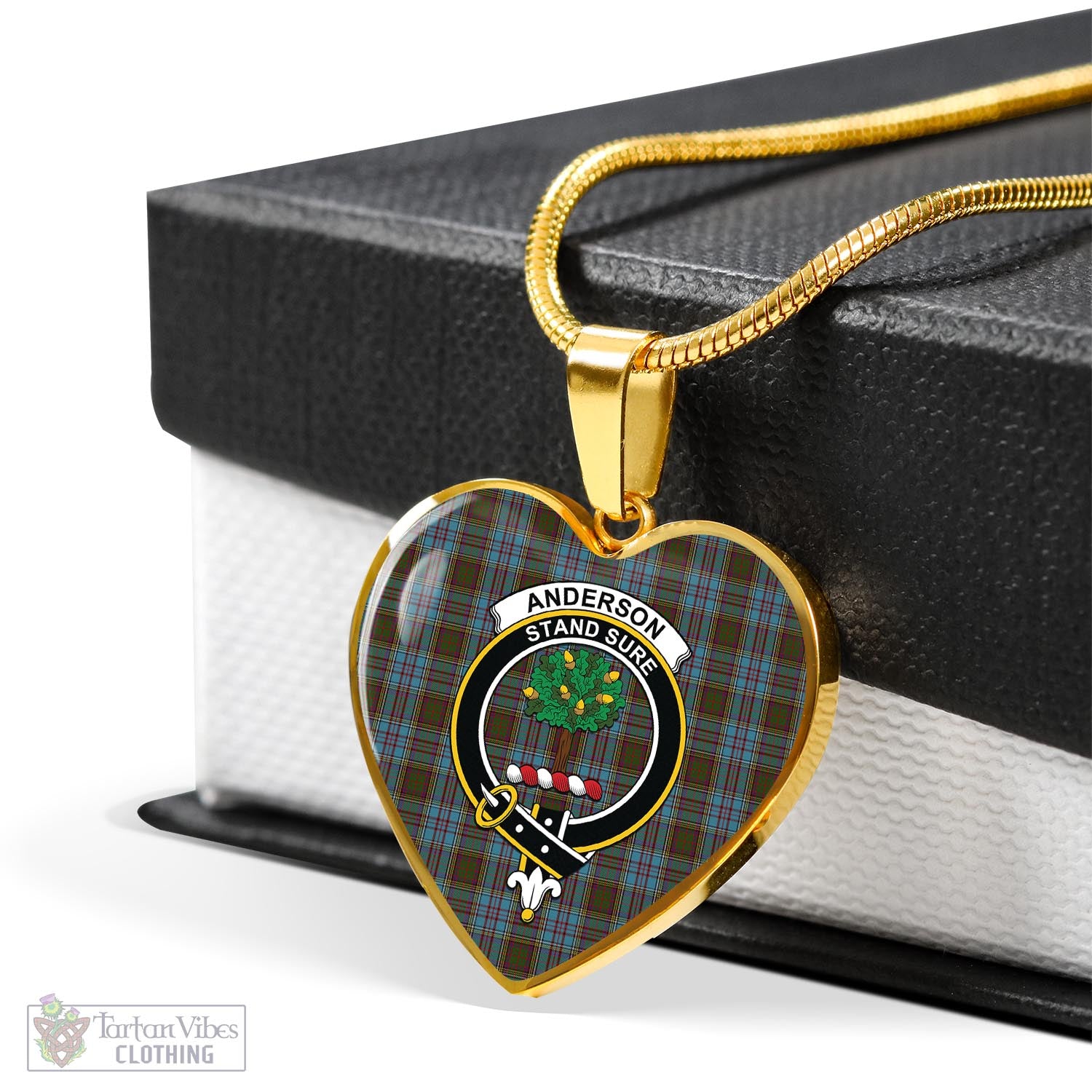 Tartan Vibes Clothing Anderson Tartan Heart Necklace with Family Crest