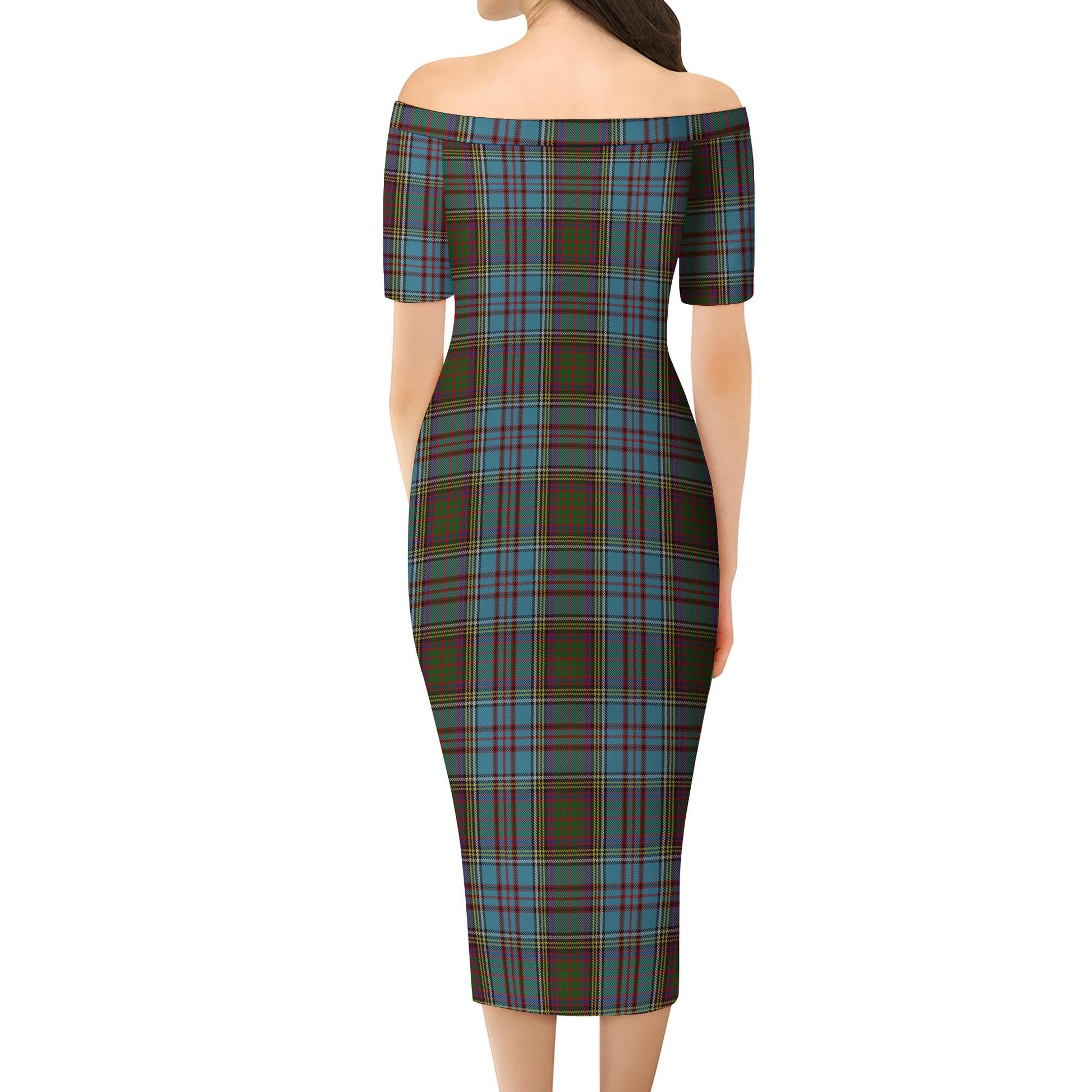 Anderson Tartan Off Shoulder Lady Dress - Tartanvibesclothing