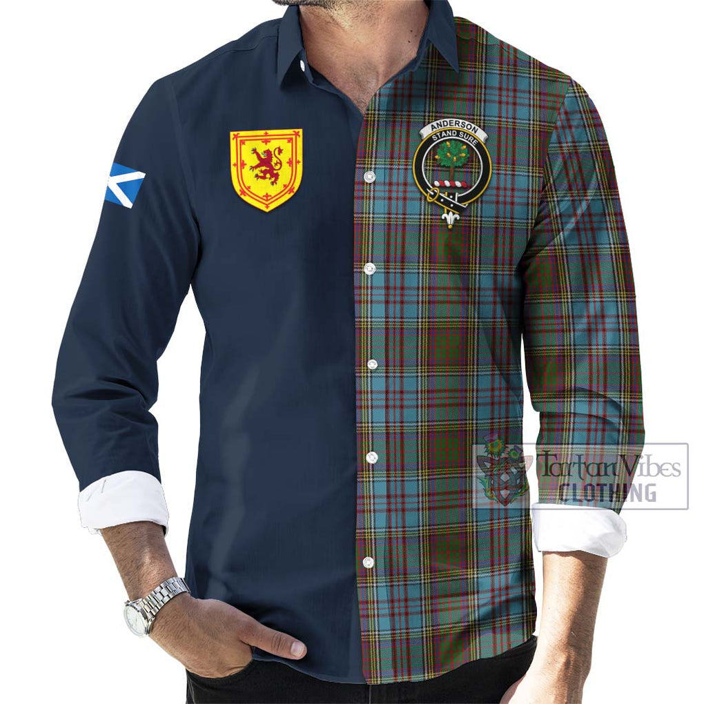 Tartan Vibes Clothing Anderson Tartan Long Sleeve Button Shirt with Scottish Lion Royal Arm Half Style