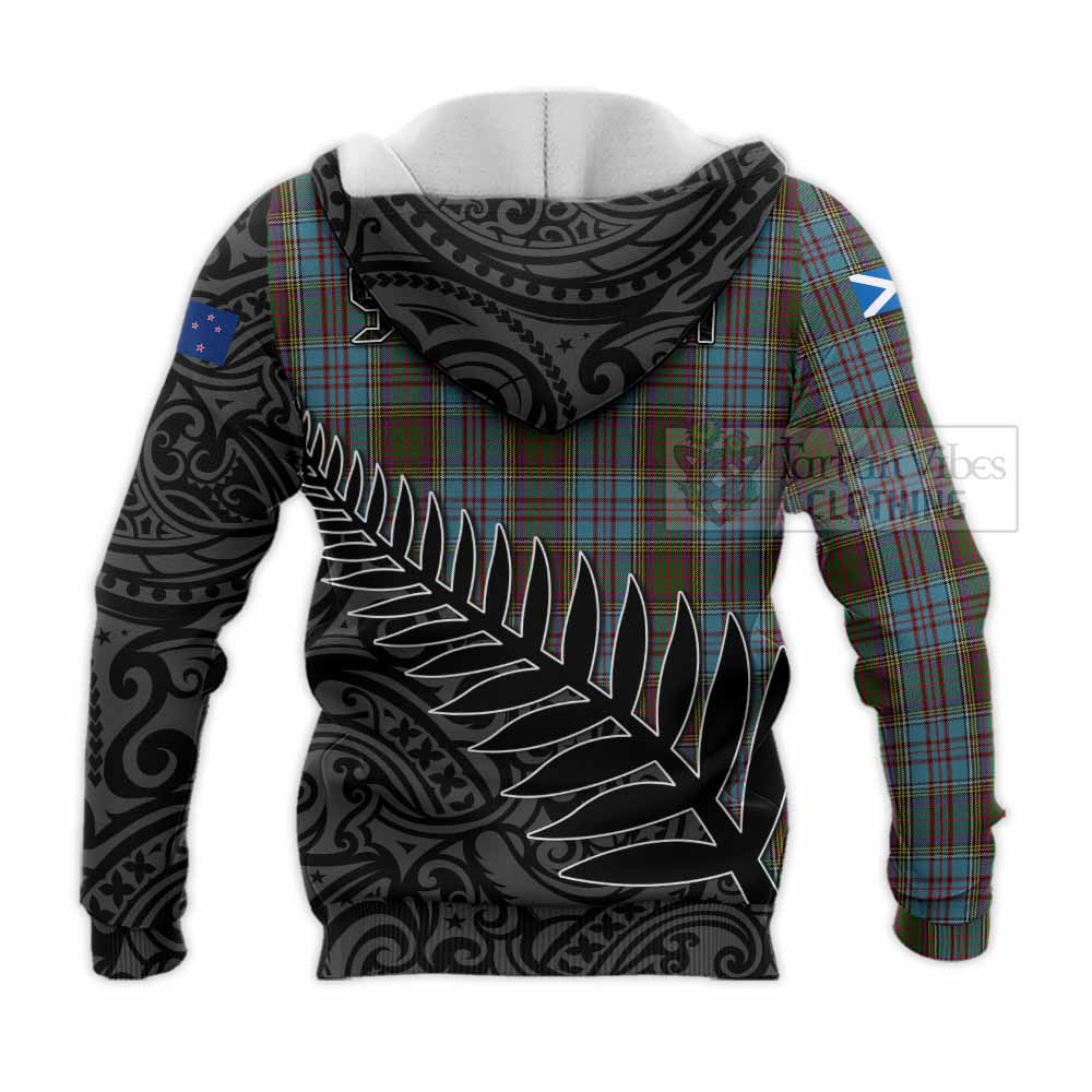 Tartan Vibes Clothing Anderson Crest Tartan Knitted Hoodie with New Zealand Silver Fern Half Style