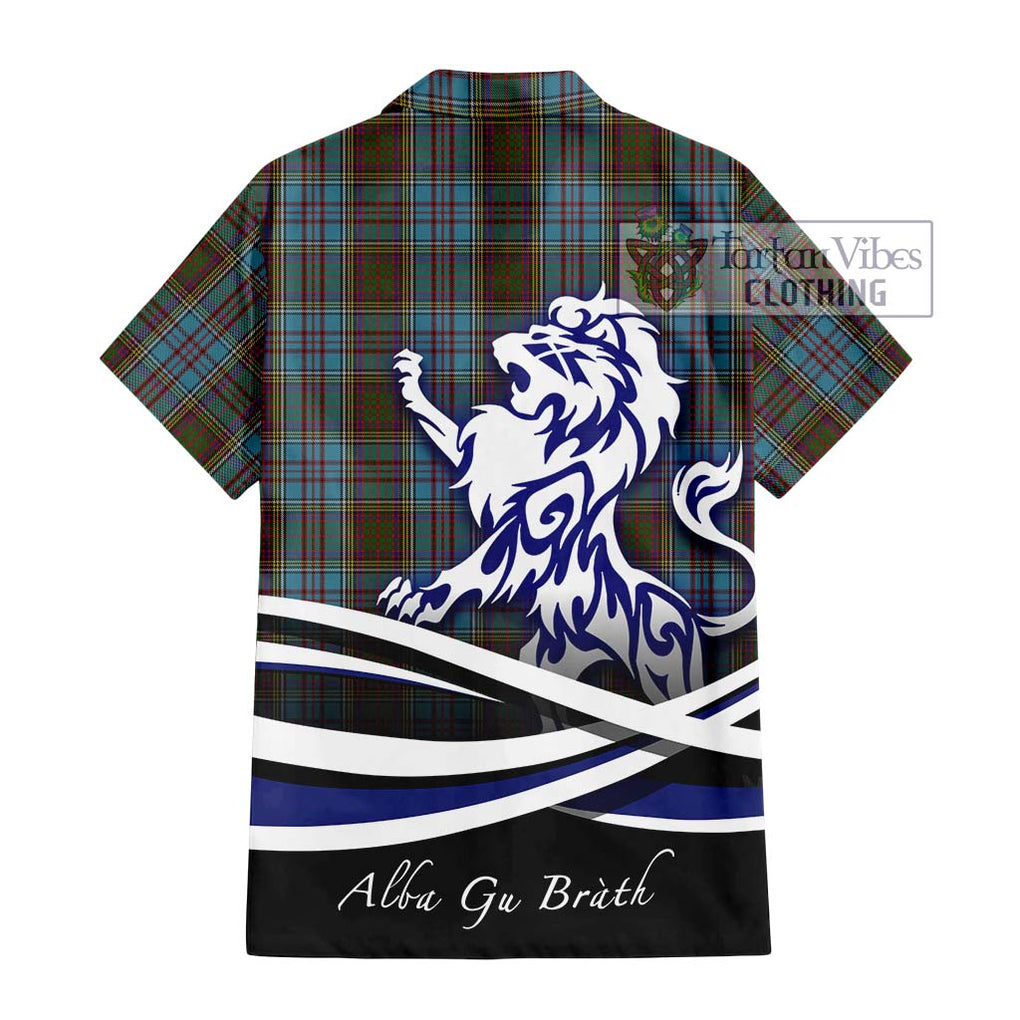 Anderson Tartan Short Sleeve Button Shirt with Alba Gu Brath Regal Lion Emblem - Tartanvibesclothing Shop