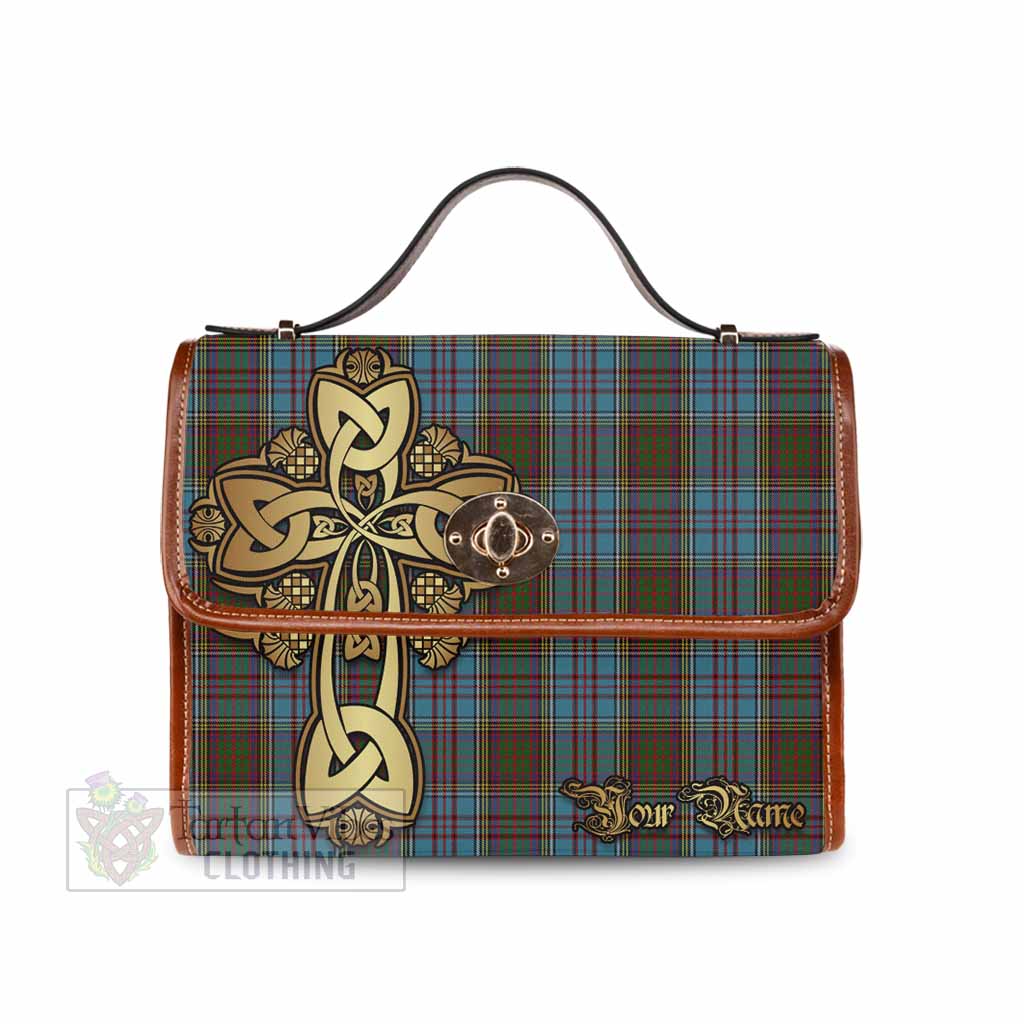 Tartan Vibes Clothing Anderson Tartan Waterproof Canvas Bag Golden Thistle Celtic Cross Style