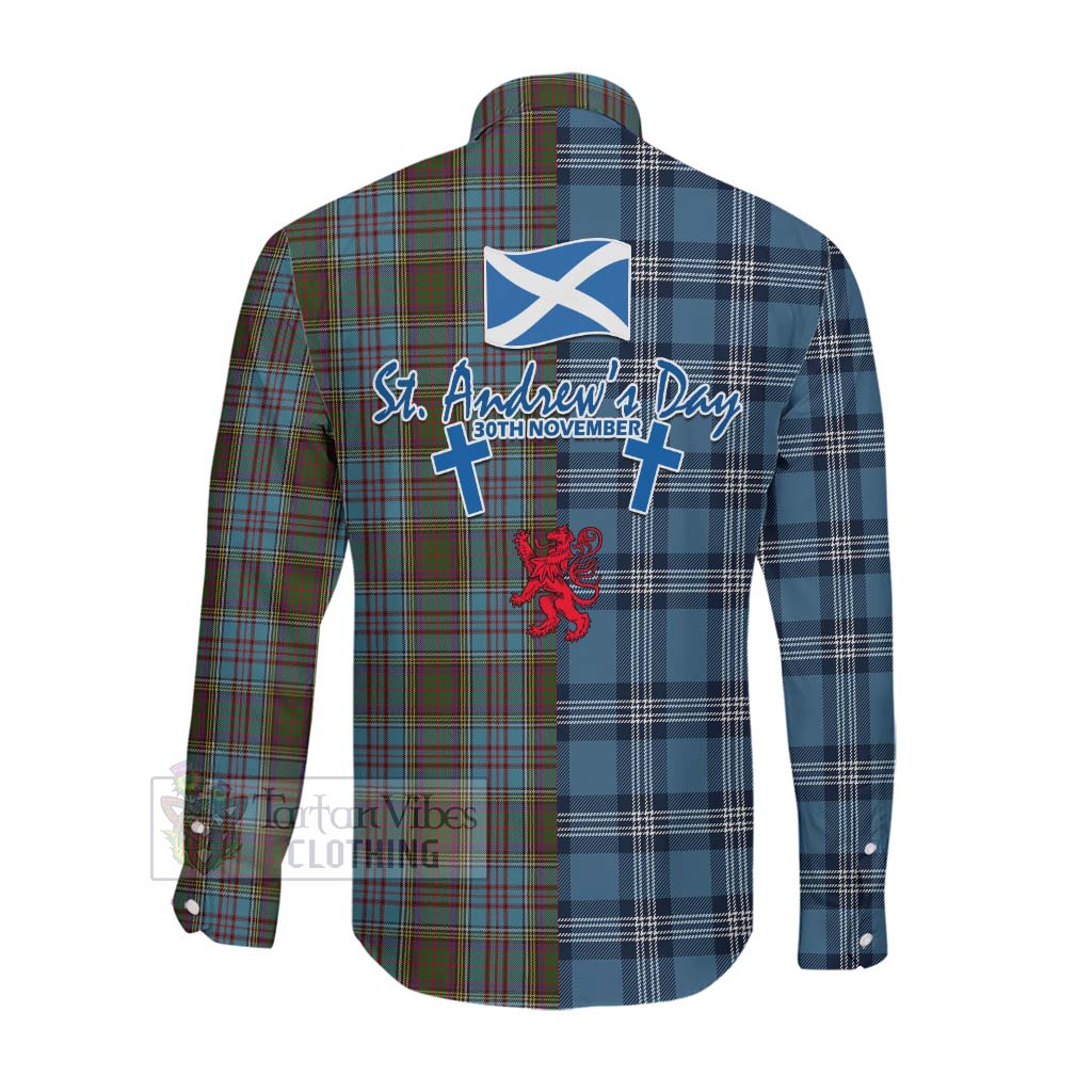 Tartan Vibes Clothing Anderson Tartan Long Sleeve Button Shirt Happy St. Andrew's Day Half Tartan Style