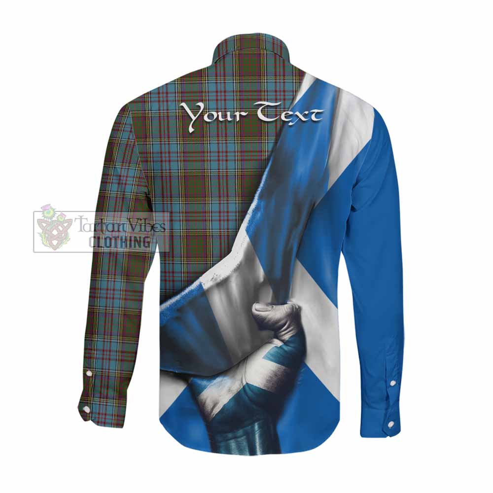 Tartan Vibes Clothing Anderson Tartan Long Sleeve Button Shirt with Family Crest Scotland Patriotic Style