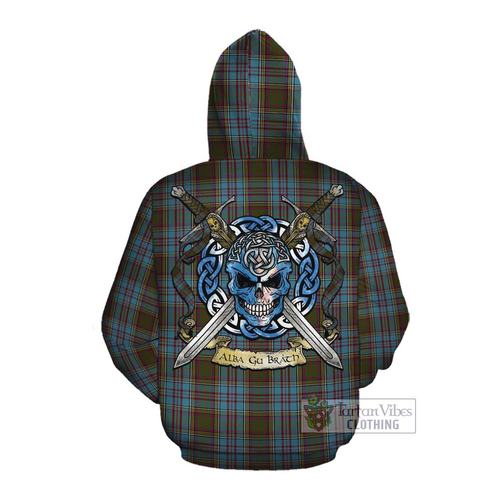 Tartan Vibes Clothing Anderson Tartan Cotton Hoodie with Family Crest Celtic Skull Style