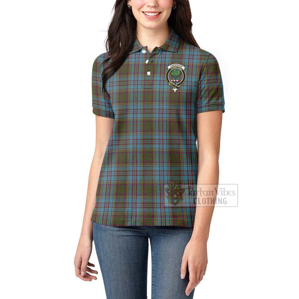 Tartan Vibes Clothing Anderson Tartan Women's Polo Shirt with Family Crest Celtic Skull Style