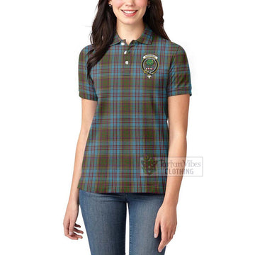 Anderson Tartan Women's Polo Shirt with Family Crest Celtic Skull Style