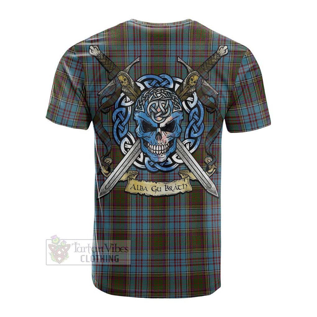 Tartan Vibes Clothing Anderson Tartan Cotton T-shirt with Family Crest Celtic Skull Style