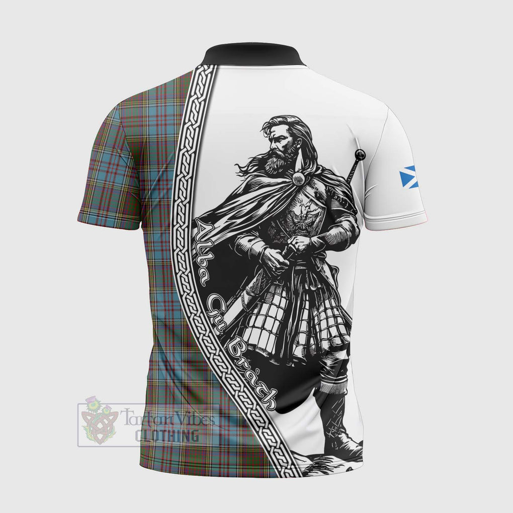 Tartan Vibes Clothing Anderson Tartan Clan Crest Zipper Polo Shirt with Highlander Warrior Celtic Style