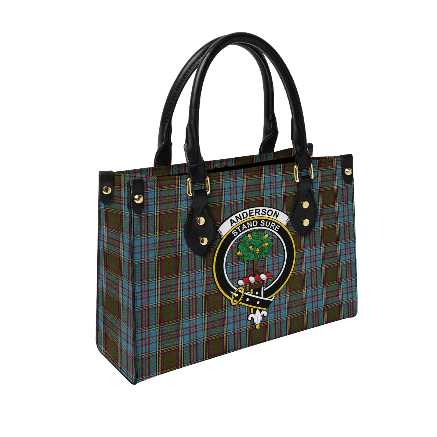 Anderson Tartan Leather Bag with Family Crest - Tartanvibesclothing