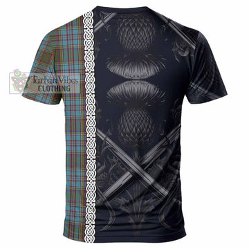 Anderson Tartan T-Shirt with Family Crest Cross Sword Thistle Celtic Vibes