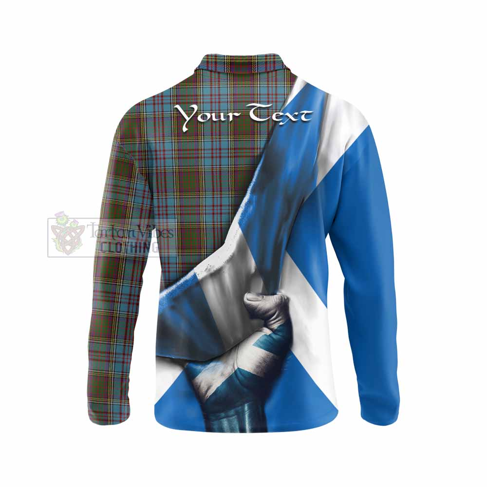 Tartan Vibes Clothing Anderson Tartan Long Sleeve Polo Shirt with Family Crest Scotland Patriotic Style