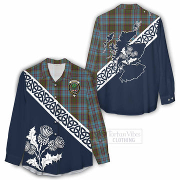 Anderson Tartan Women's Casual Shirt Featuring Thistle and Scotland Map