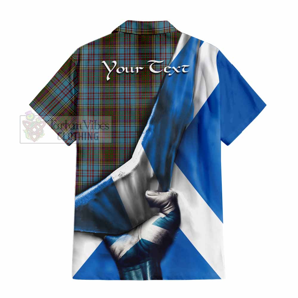 Tartan Vibes Clothing Anderson Tartan Short Sleeve Button Shirt with Family Crest Scotland Patriotic Style