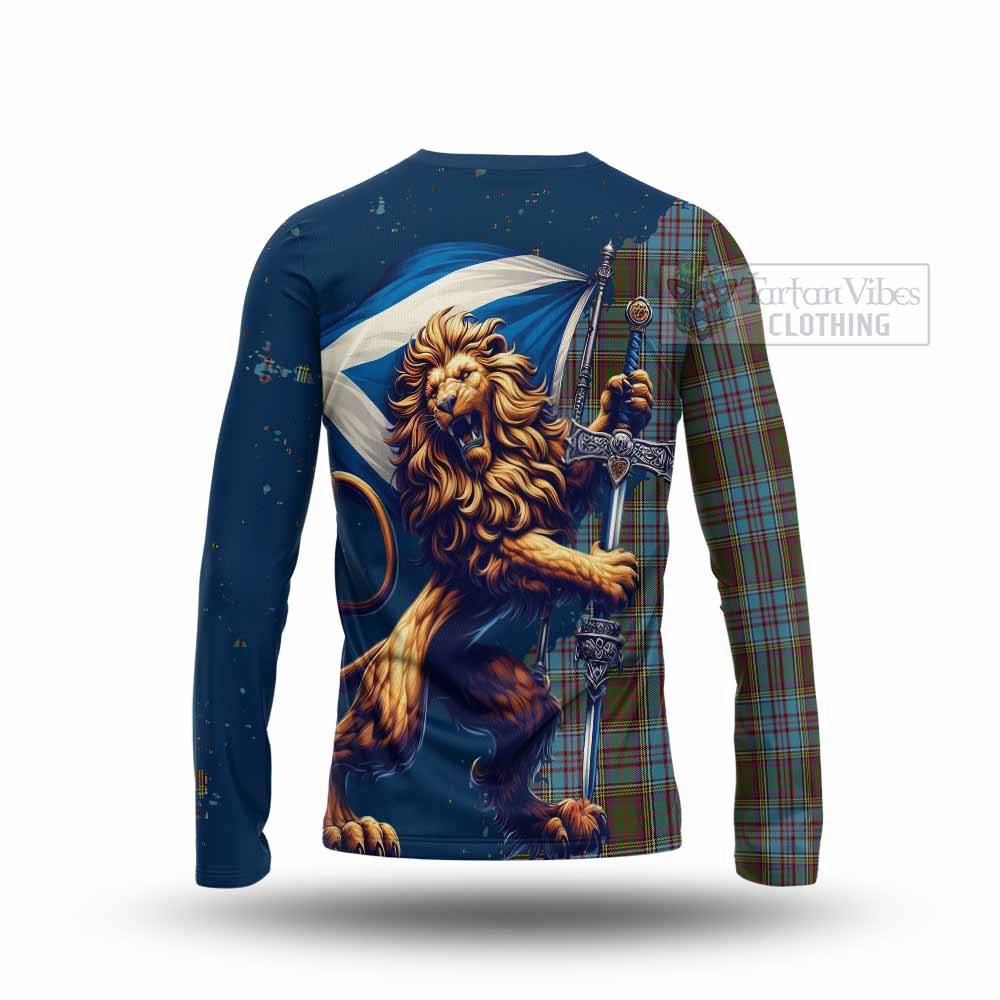 Tartan Vibes Clothing Anderson Tartan Family Crest Long Sleeve T-Shirt with Scottish Majestic Lion