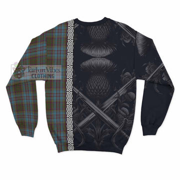 Anderson Tartan Sweatshirt with Family Crest Cross Sword Thistle Celtic Vibes