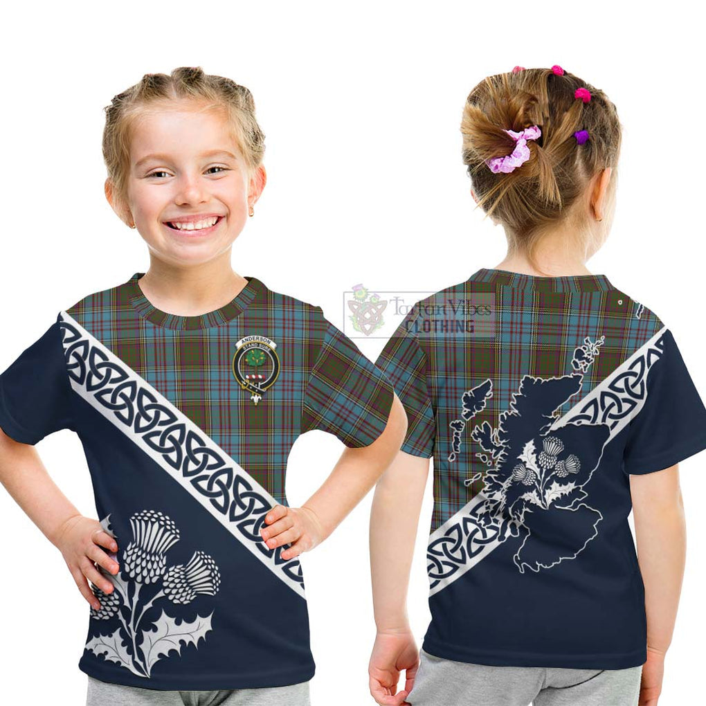 Tartan Vibes Clothing Anderson Tartan Kid T-Shirt Featuring Thistle and Scotland Map