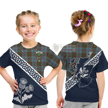 Anderson Tartan Kid T-Shirt Featuring Thistle and Scotland Map