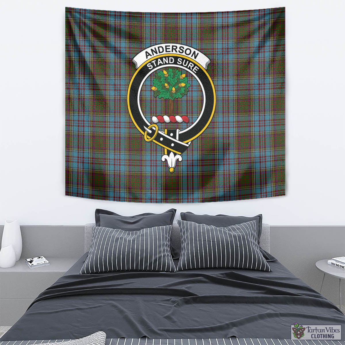 Tartan Vibes Clothing Anderson Tartan Tapestry Wall Hanging and Home Decor for Room with Family Crest