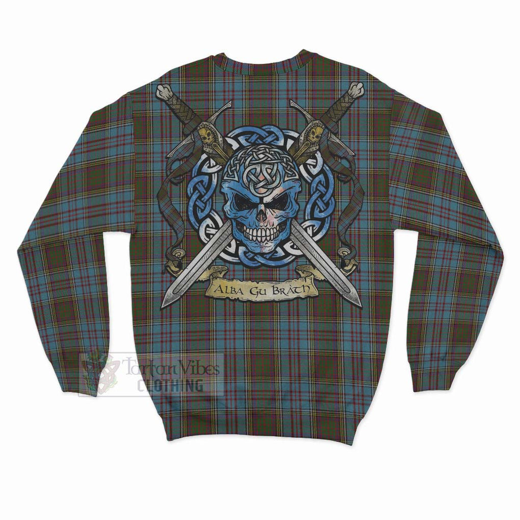 Tartan Vibes Clothing Anderson Tartan Sweatshirt with Family Crest Celtic Skull Style