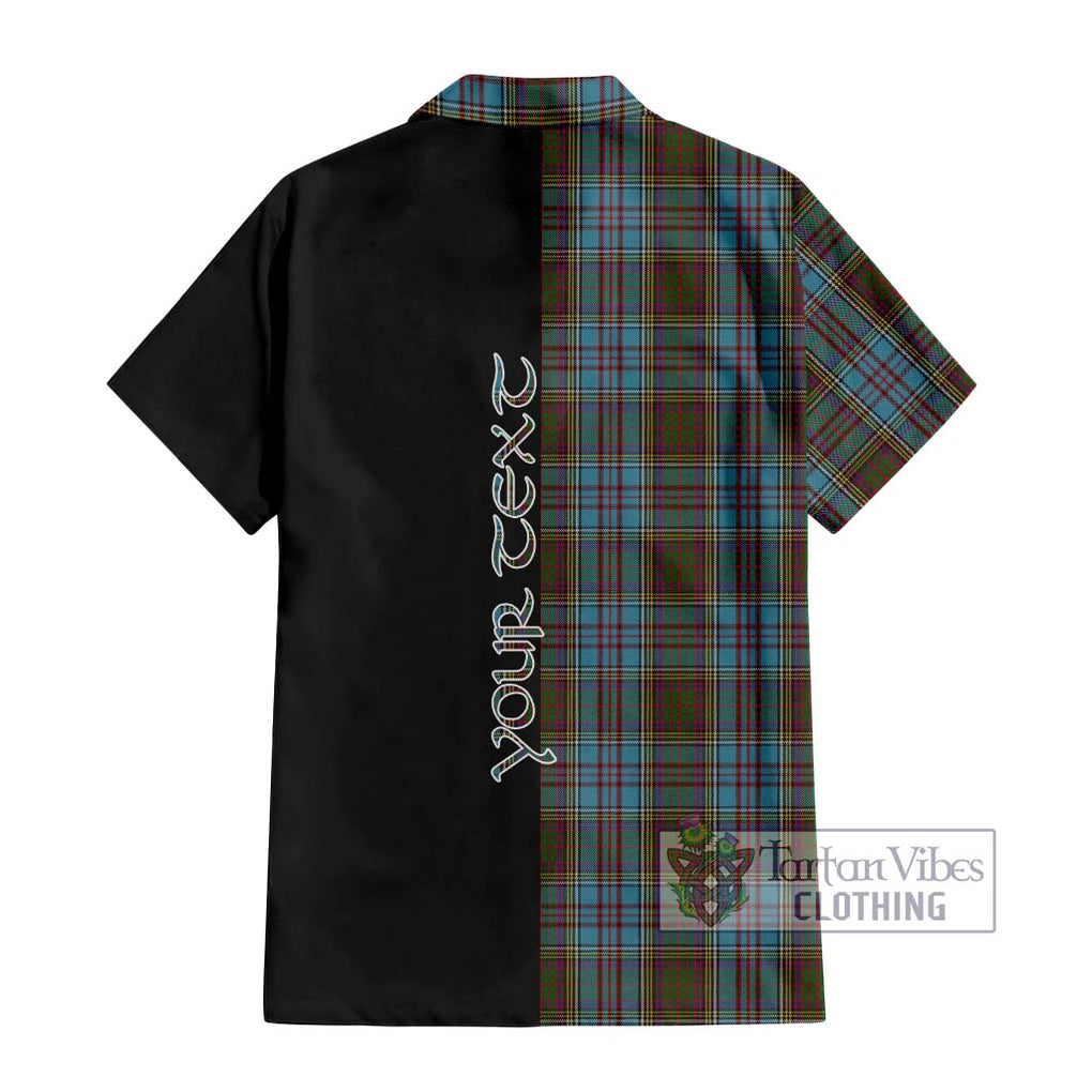 Anderson Tartan Short Sleeve Button Shirt with Family Crest and Half Of Me Style - Tartanvibesclothing Shop