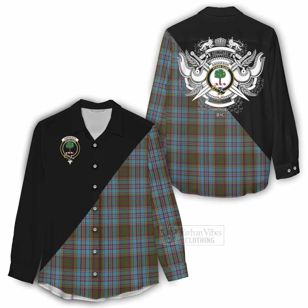 Tartan Vibes Clothing Anderson Tartan Women's Casual Shirt with Family Crest and Military Logo Style