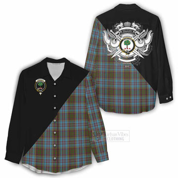 Anderson Tartan Women's Casual Shirt with Family Crest and Military Logo Style