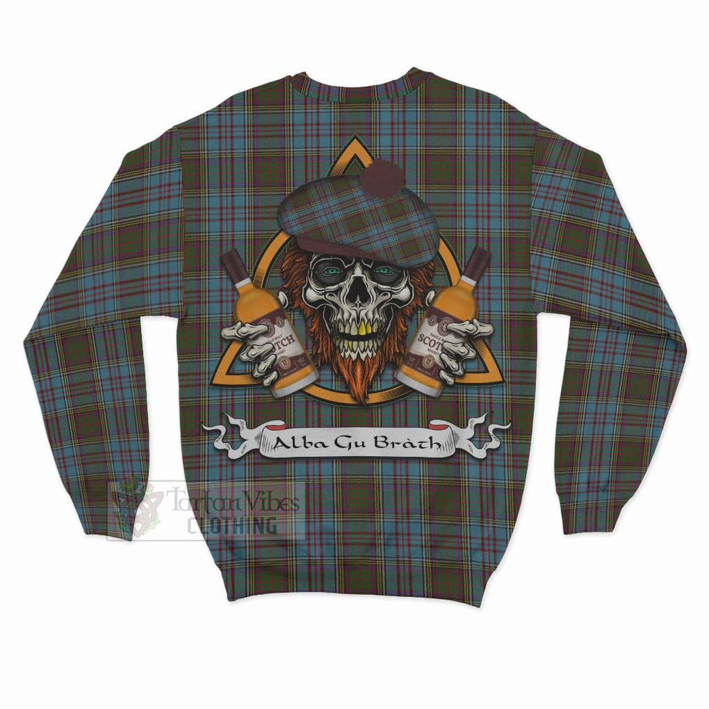 Tartan Vibes Clothing Anderson Tartan Sweatshirt with Family Crest and Bearded Skull Holding Bottles of Whiskey