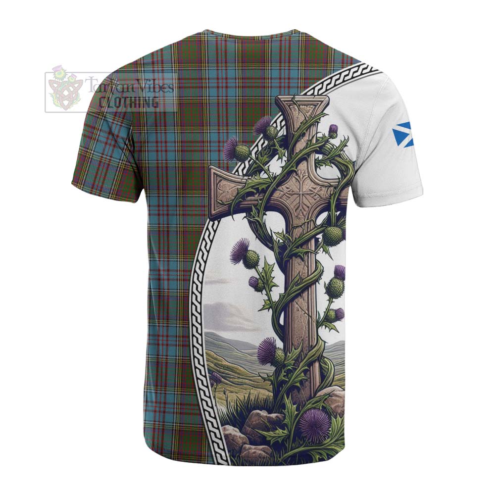 Tartan Vibes Clothing Anderson Tartan Cotton T-shirt with Family Crest and St. Andrew's Cross Accented by Thistle Vines