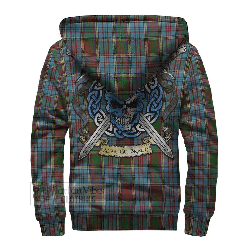 Tartan Vibes Clothing Anderson Tartan Sherpa Hoodie with Family Crest Celtic Skull Style