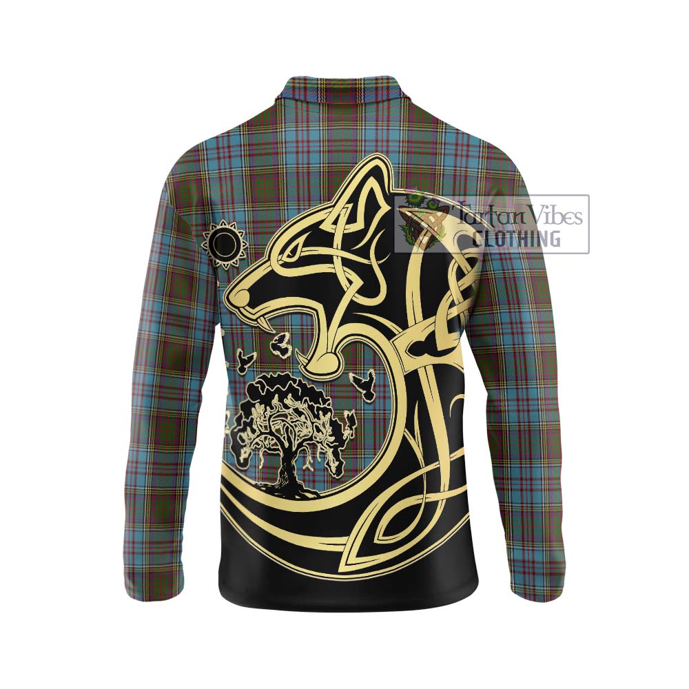 Anderson Tartan Long Sleeve Polo Shirt with Family Crest Celtic Wolf Style - Tartanvibesclothing Shop