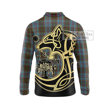 Anderson Tartan Long Sleeve Polo Shirt with Family Crest Celtic Wolf Style