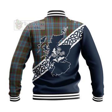 Anderson Tartan Baseball Jacket Featuring Thistle and Scotland Map