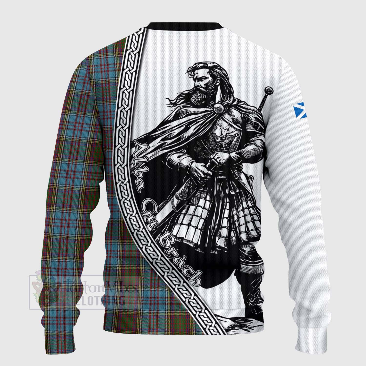 Tartan Vibes Clothing Anderson Tartan Clan Crest Knitted Sweater with Highlander Warrior Celtic Style