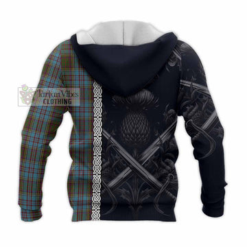 Anderson Tartan Knitted Hoodie with Family Crest Cross Sword Thistle Celtic Vibes