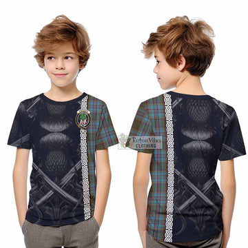 Anderson Tartan Kid T-Shirt with Family Crest Cross Sword Thistle Celtic Vibes