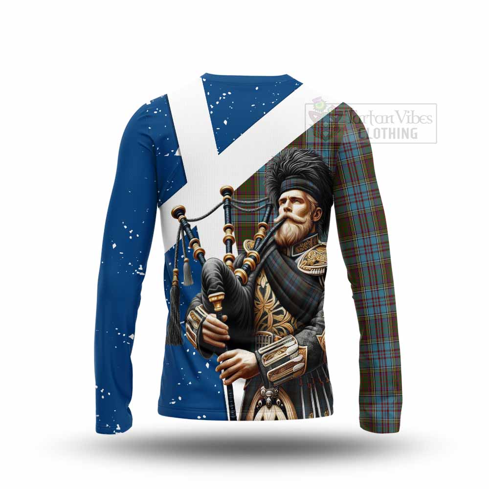 Tartan Vibes Clothing Anderson Tartan Long Sleeve T-Shirt with Family Crest Scottish Bagpiper Vibes