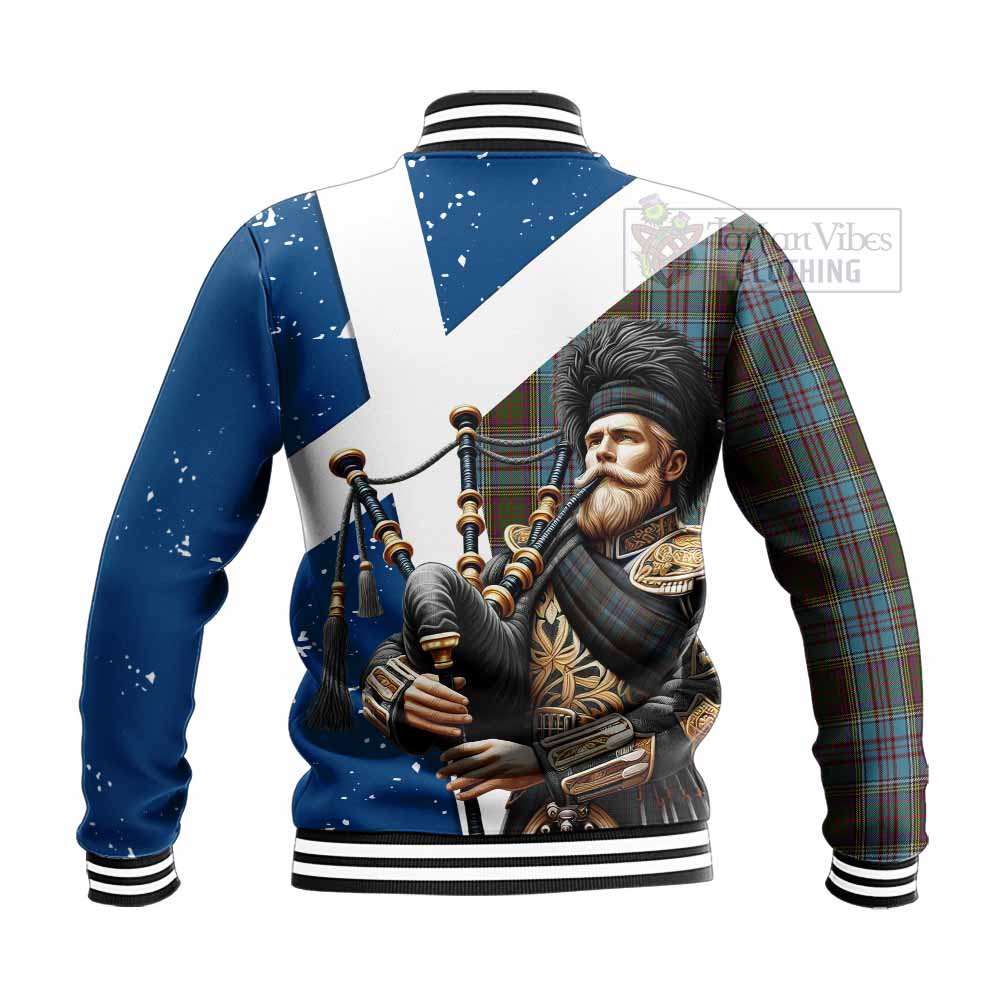 Tartan Vibes Clothing Anderson Tartan Baseball Jacket with Family Crest Scottish Bagpiper Vibes