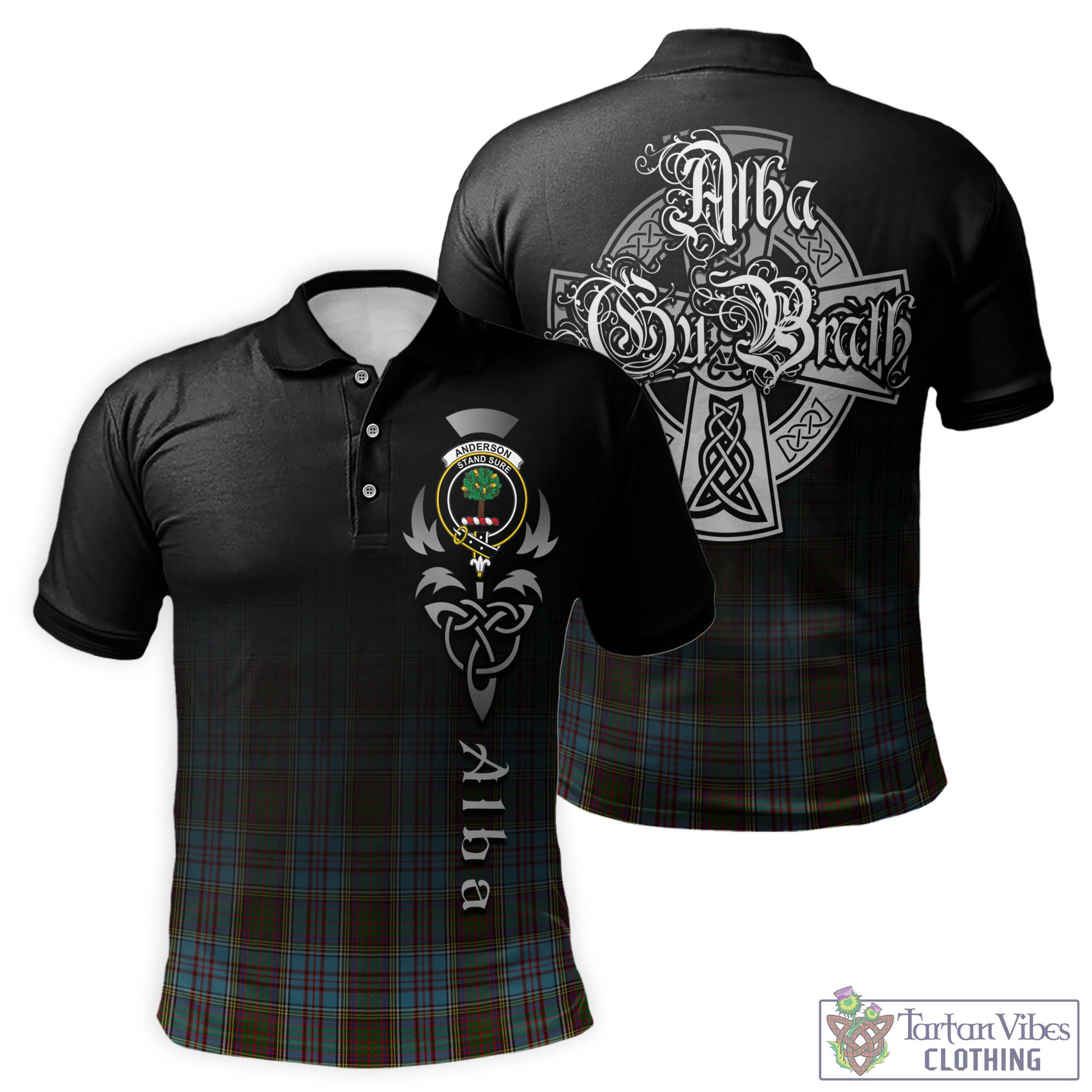 Tartan Vibes Clothing Anderson Tartan Polo Shirt Featuring Alba Gu Brath Family Crest Celtic Inspired