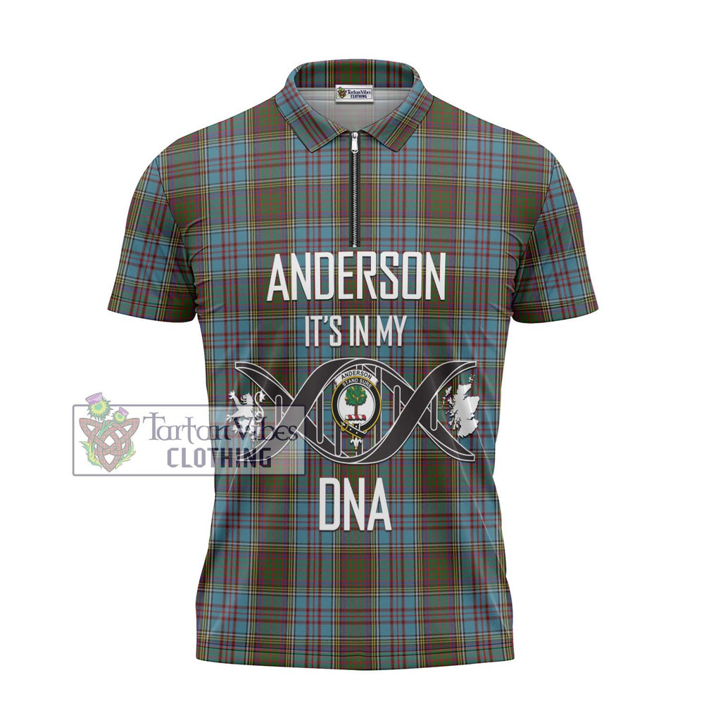 Anderson Tartan Zipper Polo Shirt with Family Crest DNA In Me Style - Tartanvibesclothing Shop